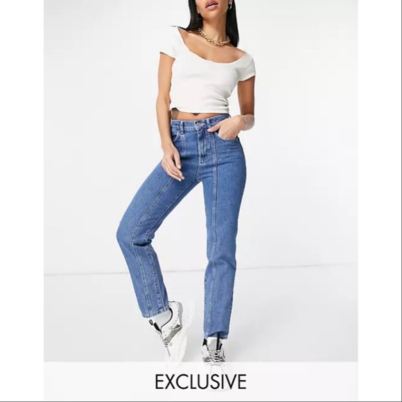 ASYOU slim mom jeans with seam detail in mid blue - Picture 1 of 7